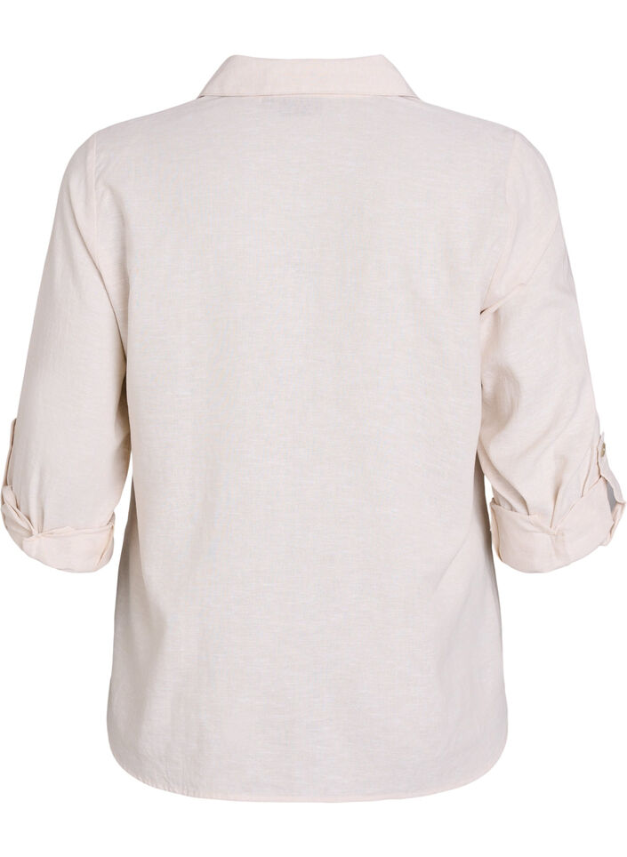 Skjorte i lin og viskose med 3/4 ermer, Beige, Packshot image number 1