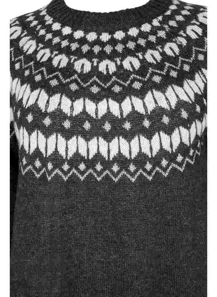 Mønstret strikkekjole med ull, Dark Grey Mel Comb, Packshot image number 2
