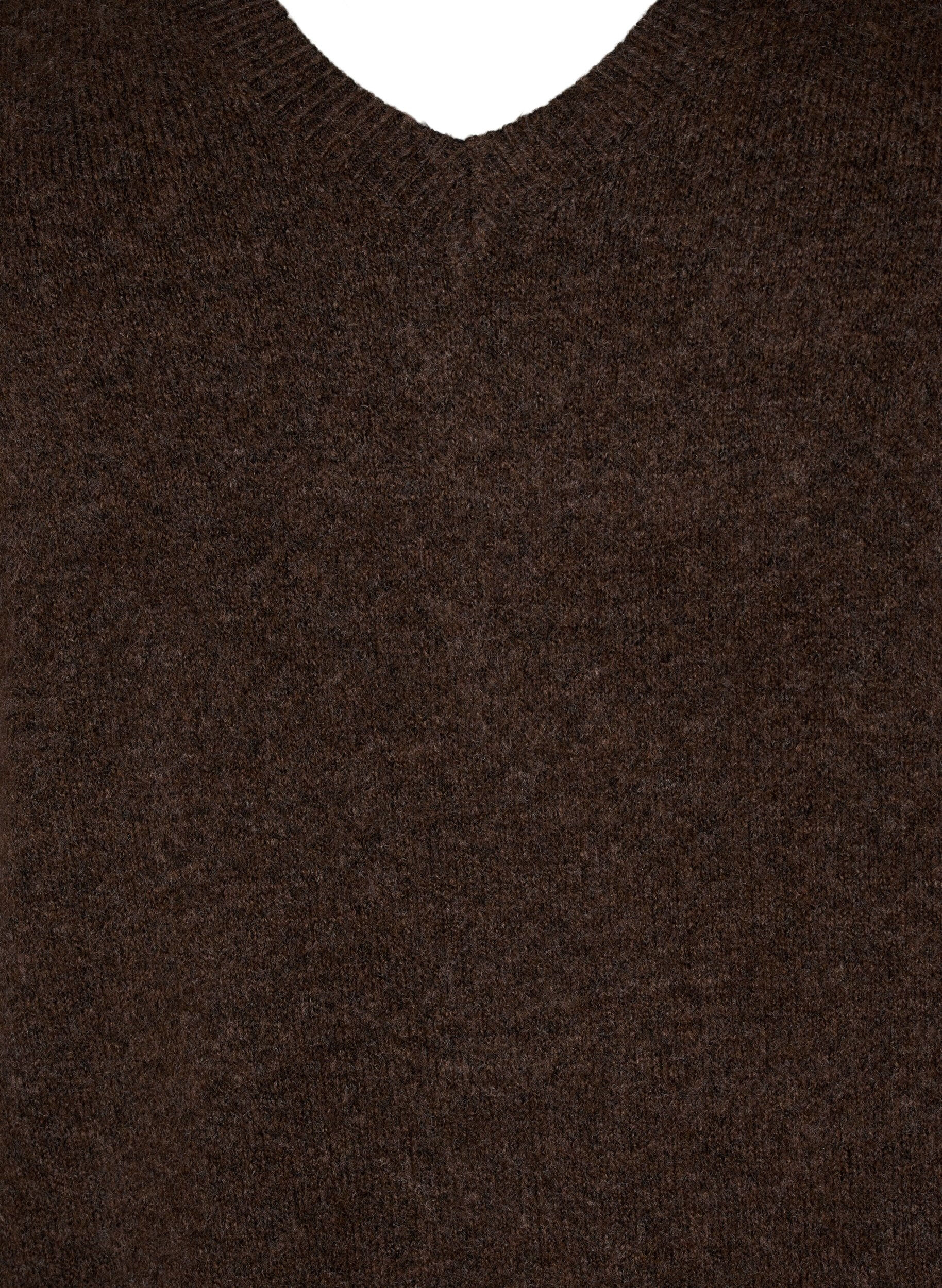 Zizzi Langermet strikkekjole med V-hals, Brun, Packshot image number 2