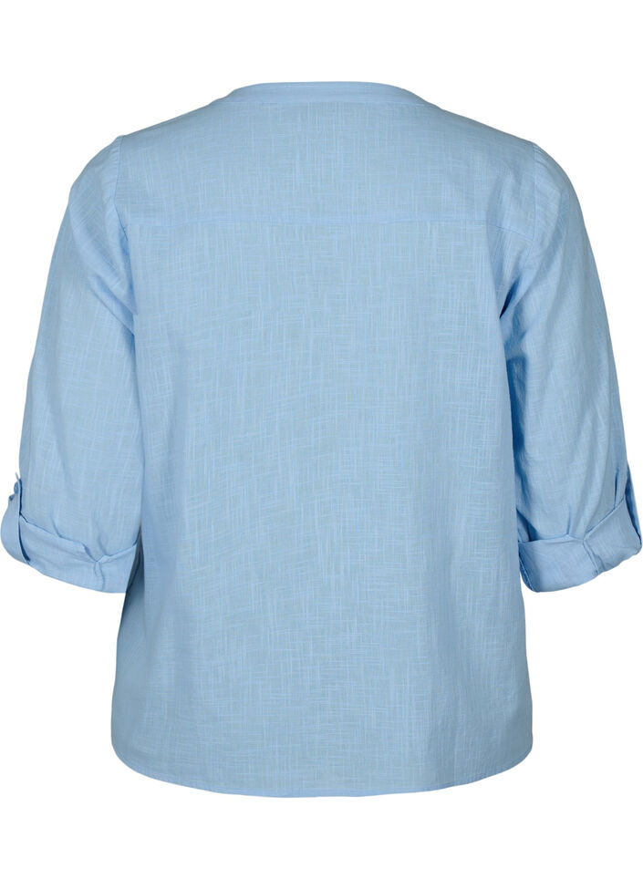 Bomullsbluse med V-hals, Serenity, Packshot image number 1