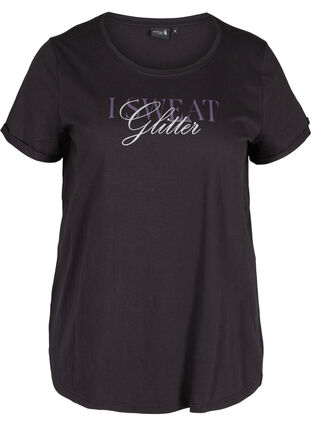 T-skjorte til trening med trykk, Black Glitter, Packshot image number 0