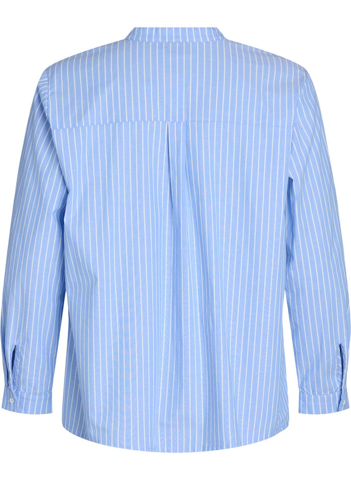 Stripete skjorte med dekorativ lukking, Light Blue Stripe , Packshot