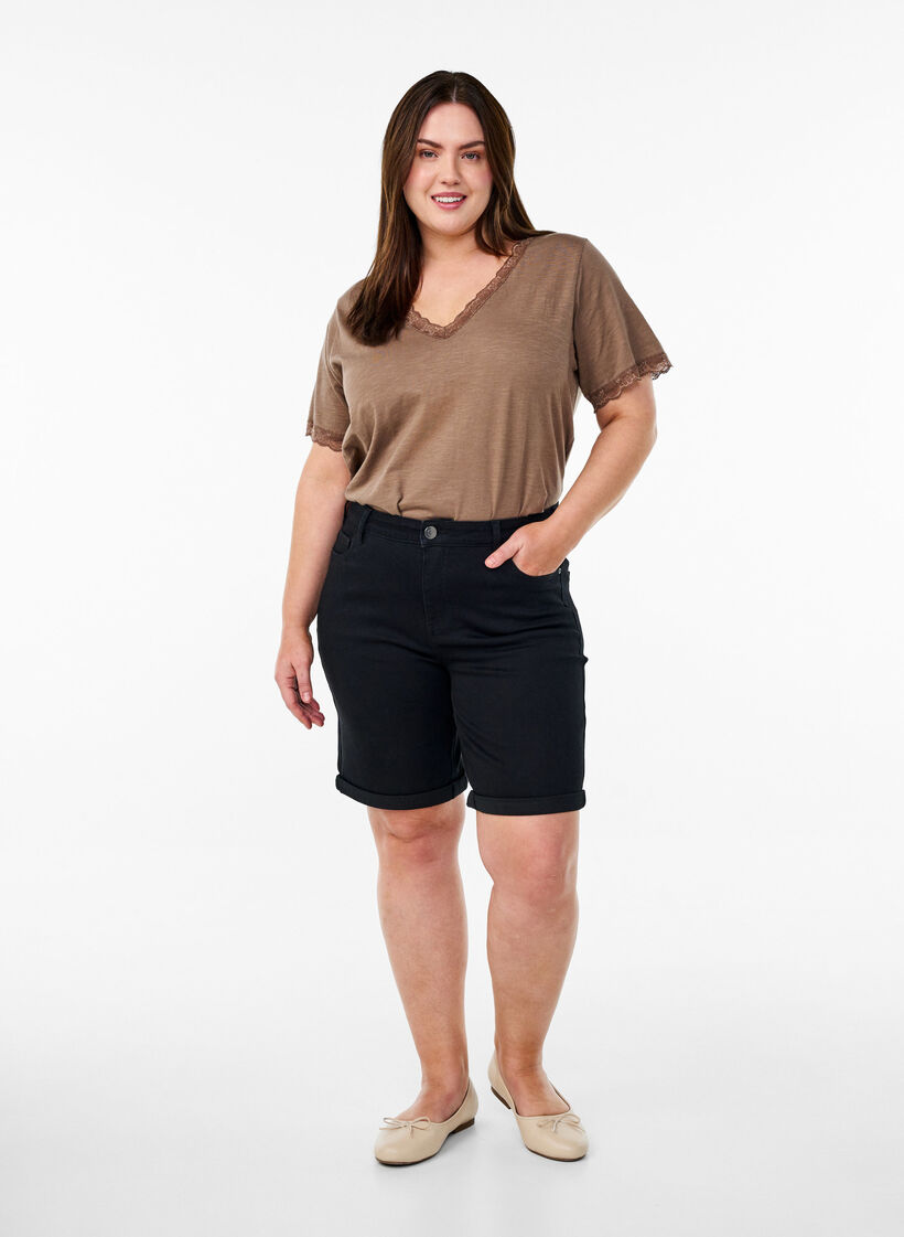 T-skjorte med blonder kant, Brun, Model image number 1