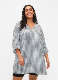 A-formet tunika med trykk, Off White AOP, Model