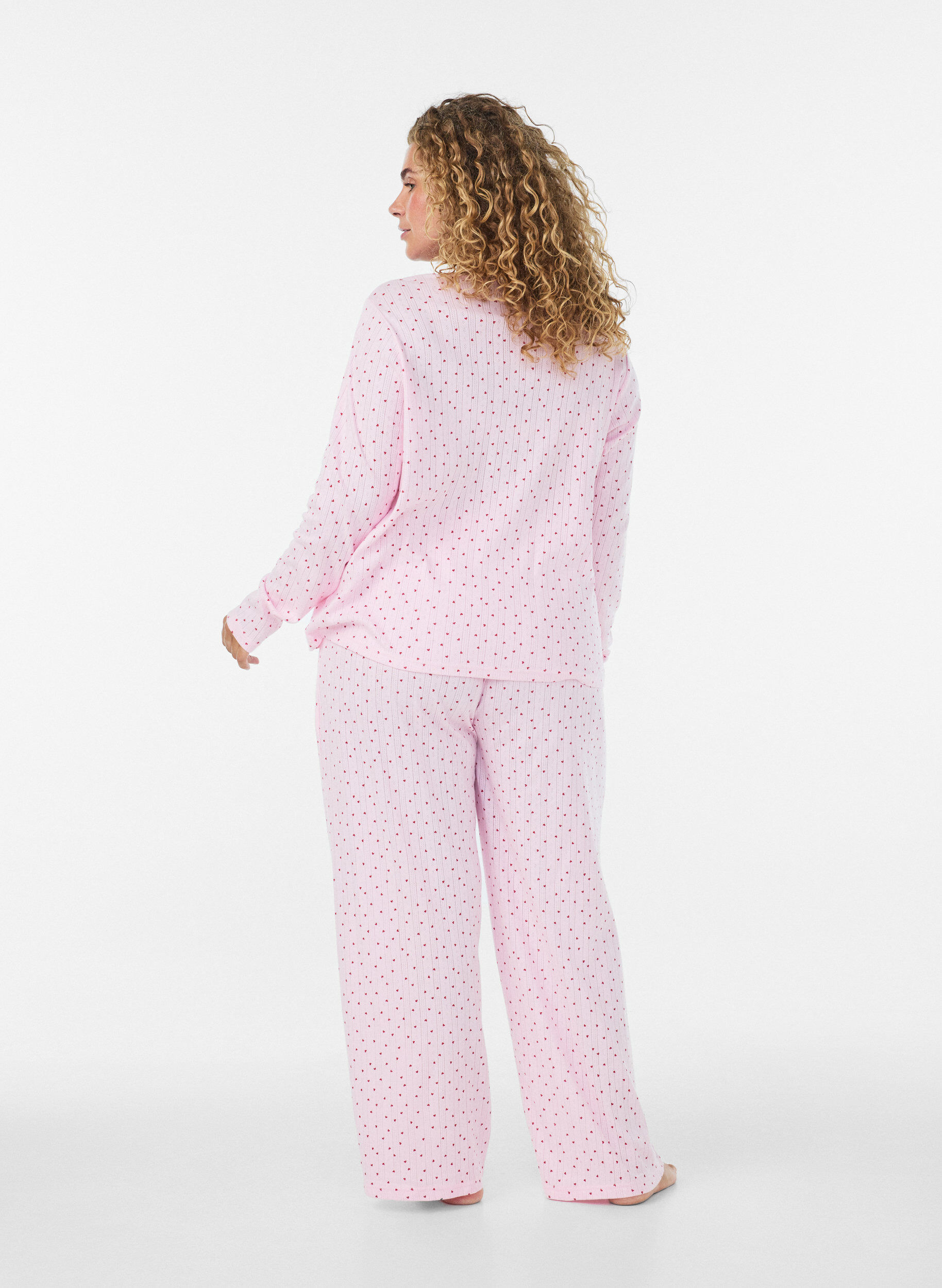ZizziPyjamabukse i &oslash;kologisk bomull med hullbroderi, Rosa, Model image number 2