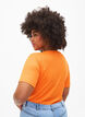 Tettsittende bluse med V-hals og nettingdetaljer, Vibrant Orange, Model image number 1
