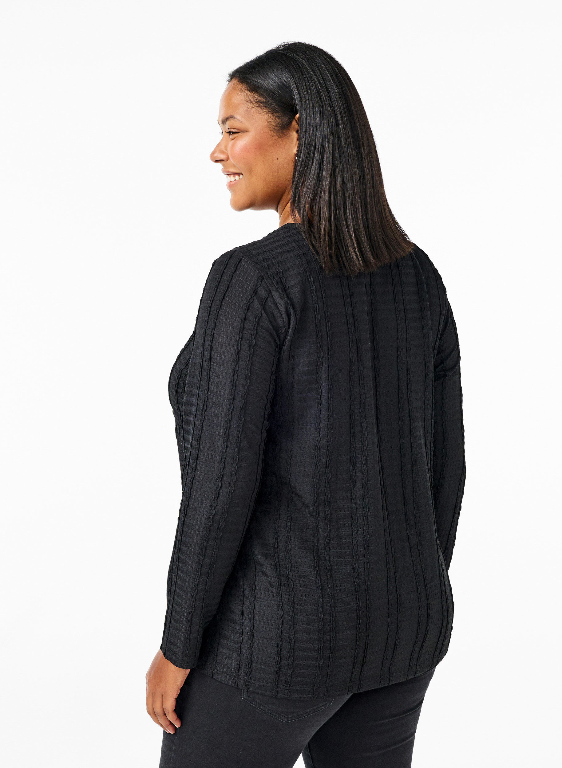 Zizzi Langermet bluse med tekstur, Black, Model image number 1
