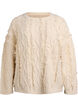 Strikk med rund hals og teksturert mønster, Beige, Packshot image number 0