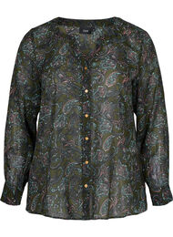 Skjorte med V-hals og paisleymønster, Green Paisley AOP