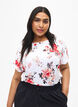 Blomstret bluse i viskose med korte ermer, White AOP flower, Model image number 0