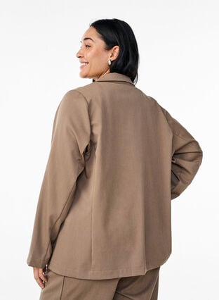 Zizzi Åpen blazer med lommer, Brun, Model image number 2