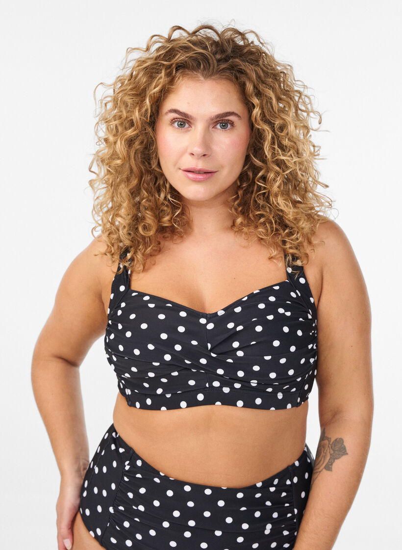 Polstret bikinioverdel med trykk, Svart, Model image number 0