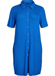Knelang skjortekjole i jersey med korte ermer, Daphne Blue