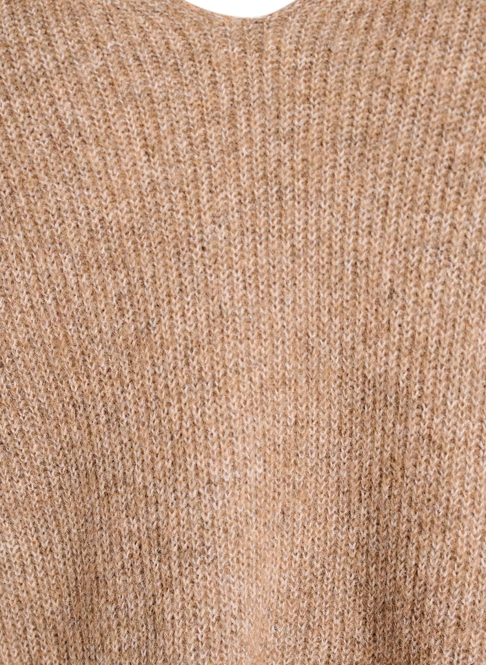 Strikkebluse med V-hals og raglanermer, Brun, Packshot image number 2