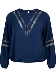 Bluse med lange ermer og blonder, Navy Blazer