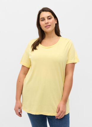 Kortermet T-skjorte i bomull med trykk, Pale Banana Shine, Model image number 0