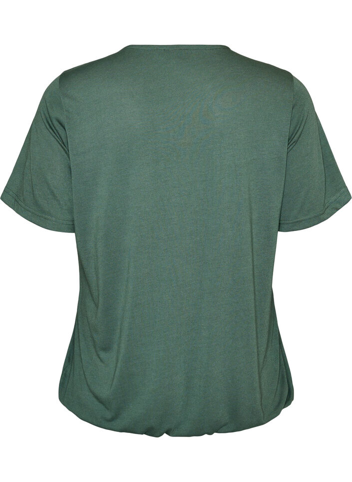 Bluse med blondeinnsats og ballongermer, Gr&oslash;nn, Packshot image number 1