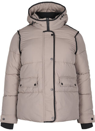Zizzi Kort puffjakke med kontrastdetaljer, Beige, Packshot image number 0