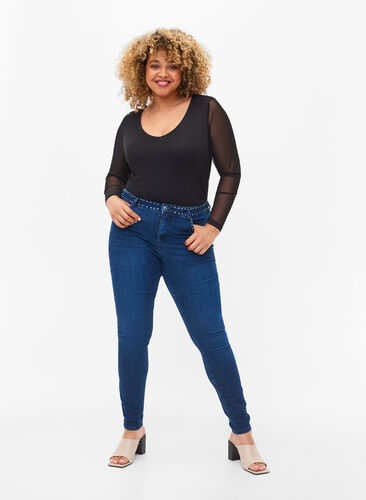 Super slim Amy jeans med nagler, Dark blue, Model image number 0