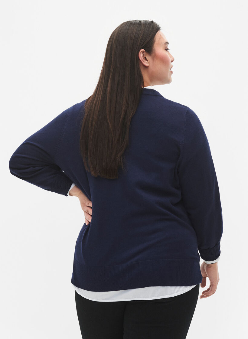 Strikket cardigan i viskose med knapper, Navy Blazer, Model image number 1