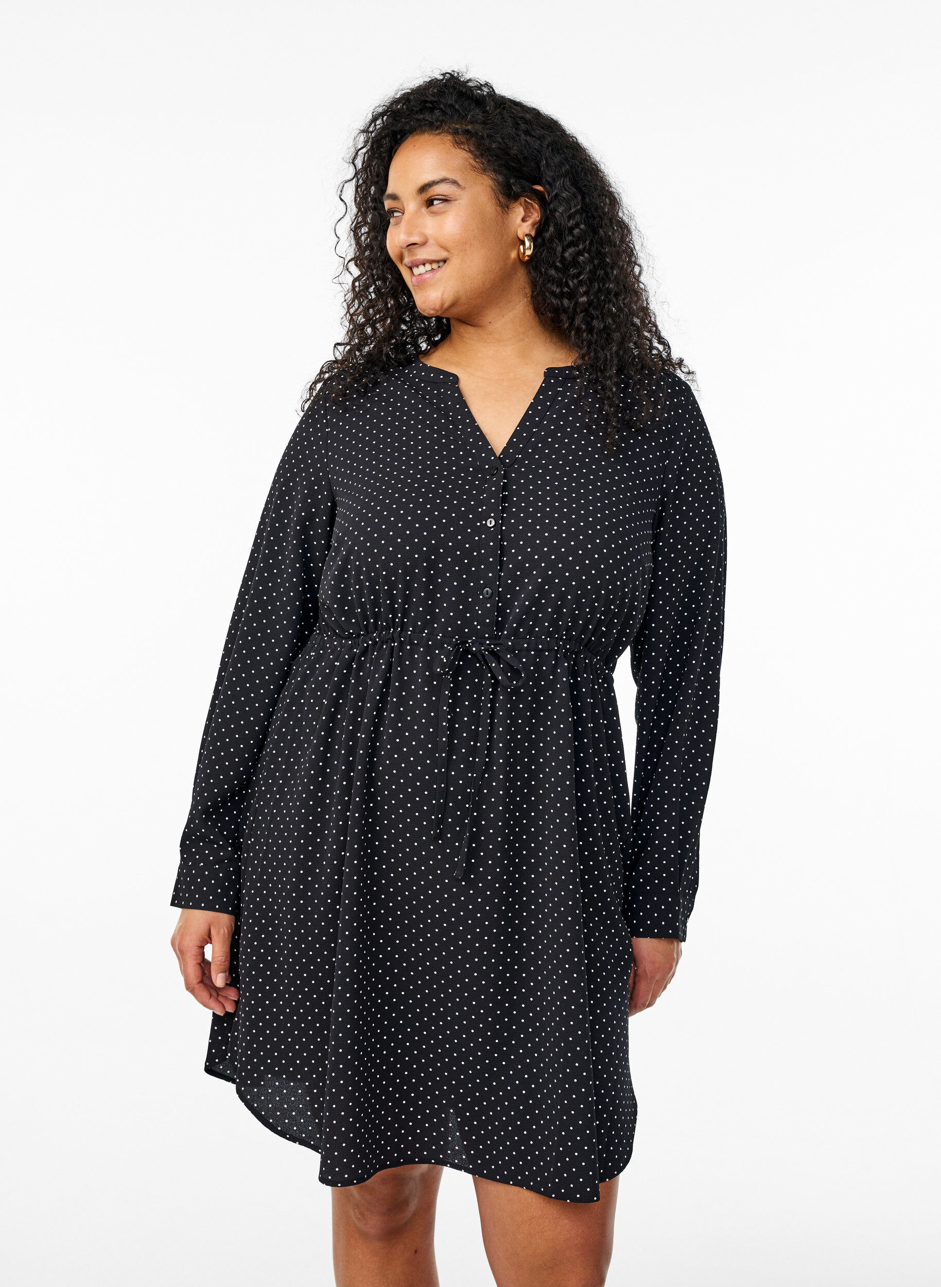 Zizzi Knelang kjole med knytebelte, Svart, Model image number 0