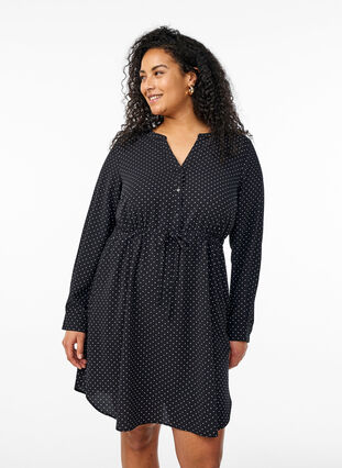 Zizzi Knelang kjole med knytebelte, Svart, Model image number 0