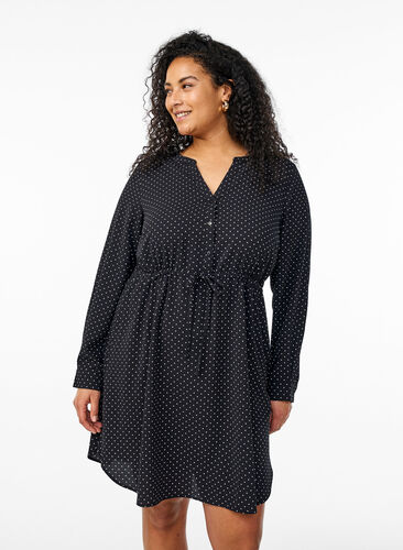 Zizzi Knelang kjole med knytebelte, Svart, Model image number 0