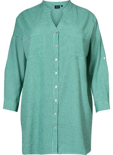 Stripete skjorte i bomull med 3/4-ermer, Jolly Green Stripe, Packshot image number 0