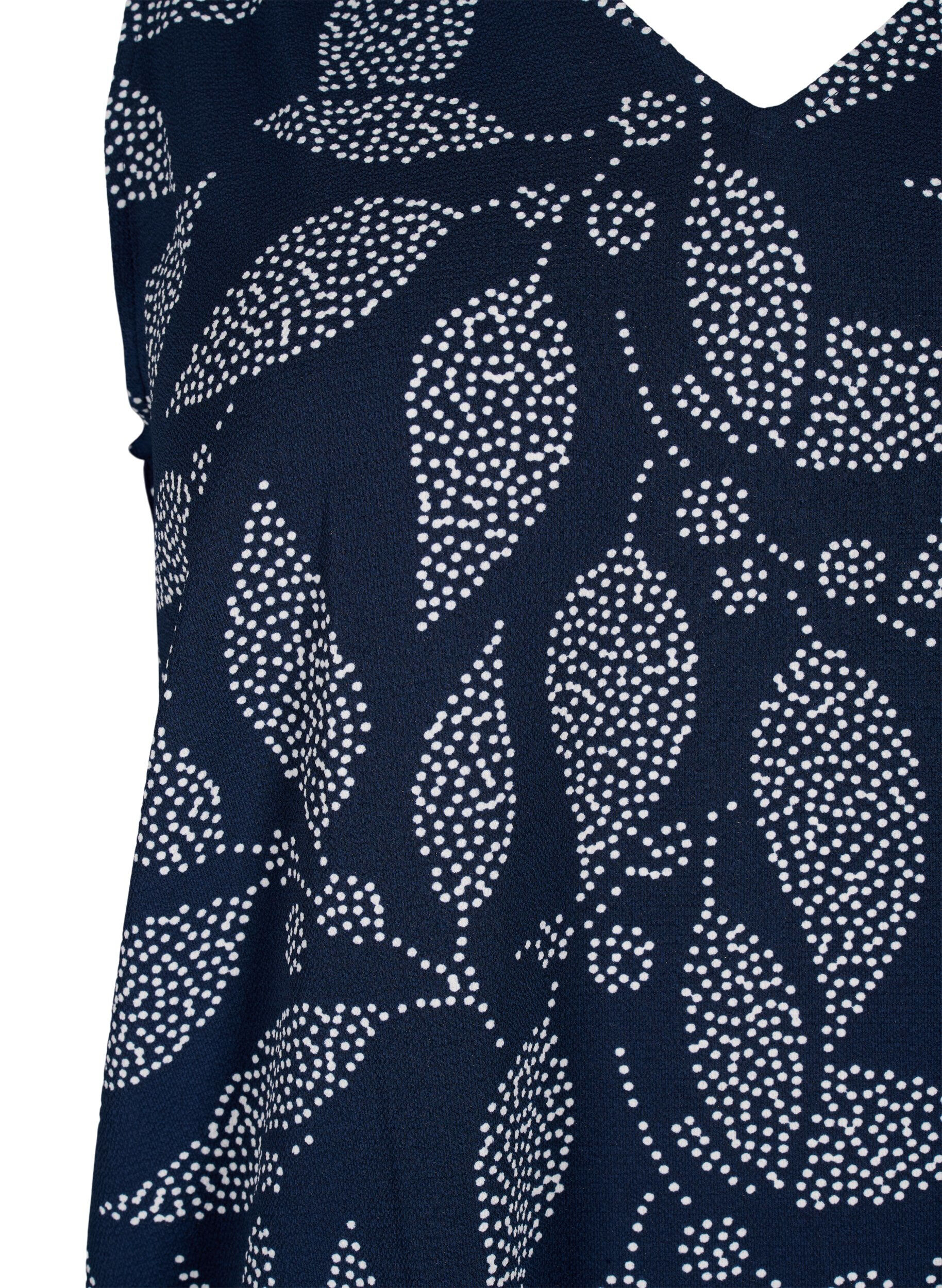 Zizzi Topp med trykk og V-hals, Navy B. w. Dot Leaf, Packshot image number 2