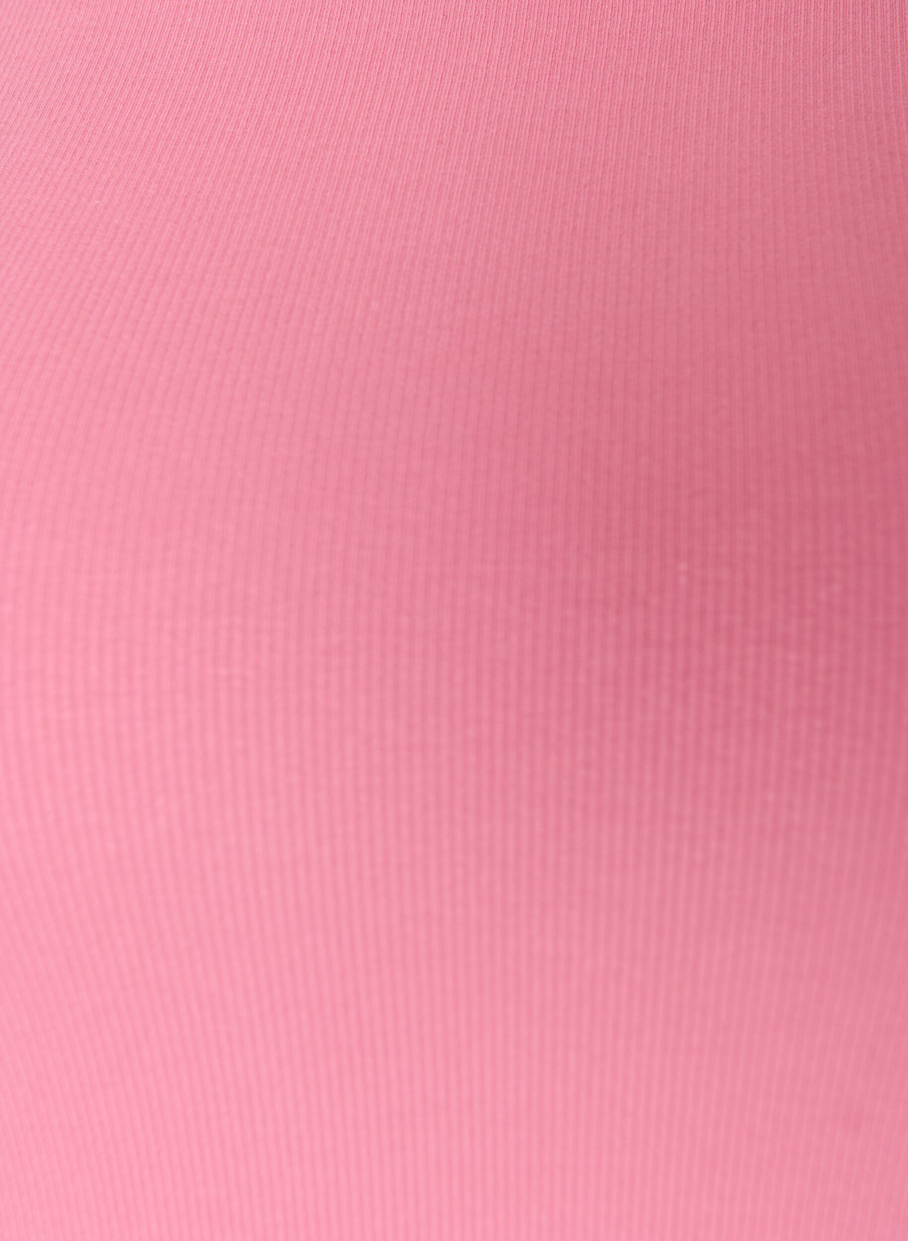 ZizziRibbet topp i bomull med h&oslash;y hals, Rosa, Packshot image number 2