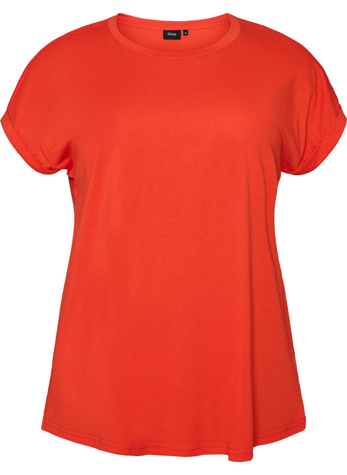 Kortermet T-skjorte i bomullsblanding, Orange, Packshot image number 0