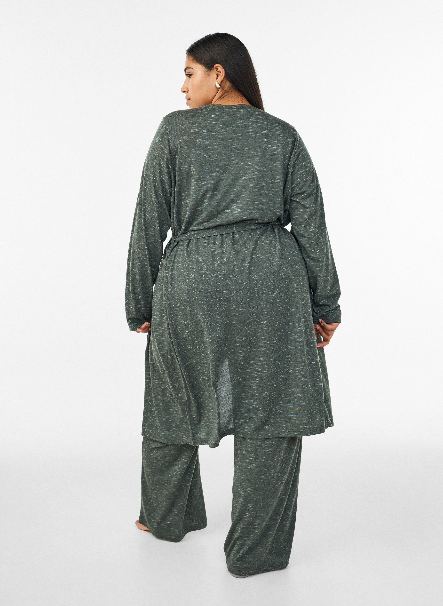 ZizziLang jersey cardigan med knytebelte, Gr&oslash;nn, Model image number 1