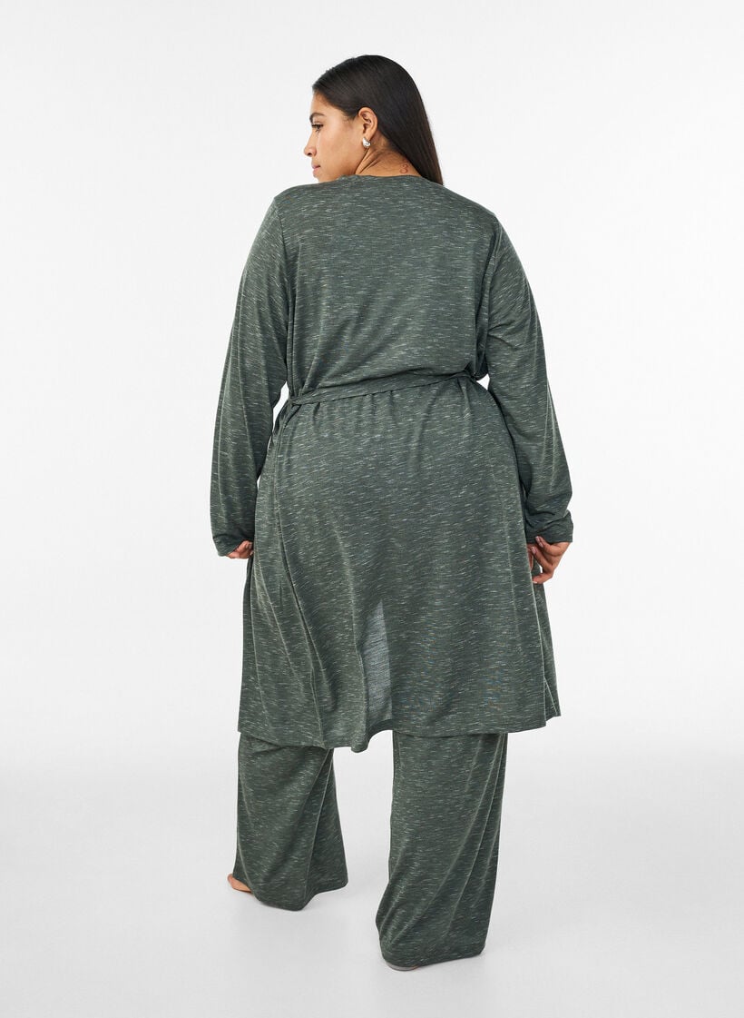 Lang jersey cardigan med knytebelte, Gr&oslash;nn, Model image number 1