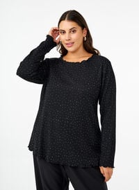 Langermet bluse med rhinsteiner, Svart Langermet bluse med rhinsteiner, Svart, Model