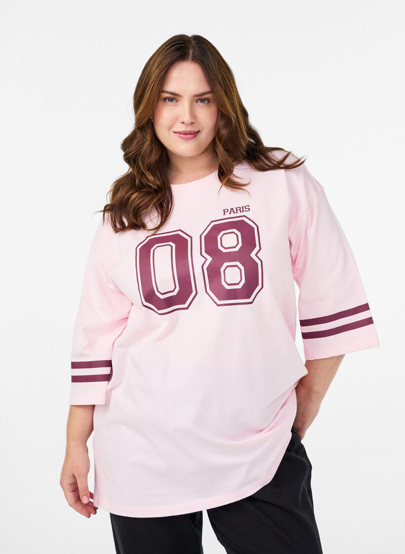 Oversized college T-skjorte med 3/4 ermer, Rosa, Model image number 0