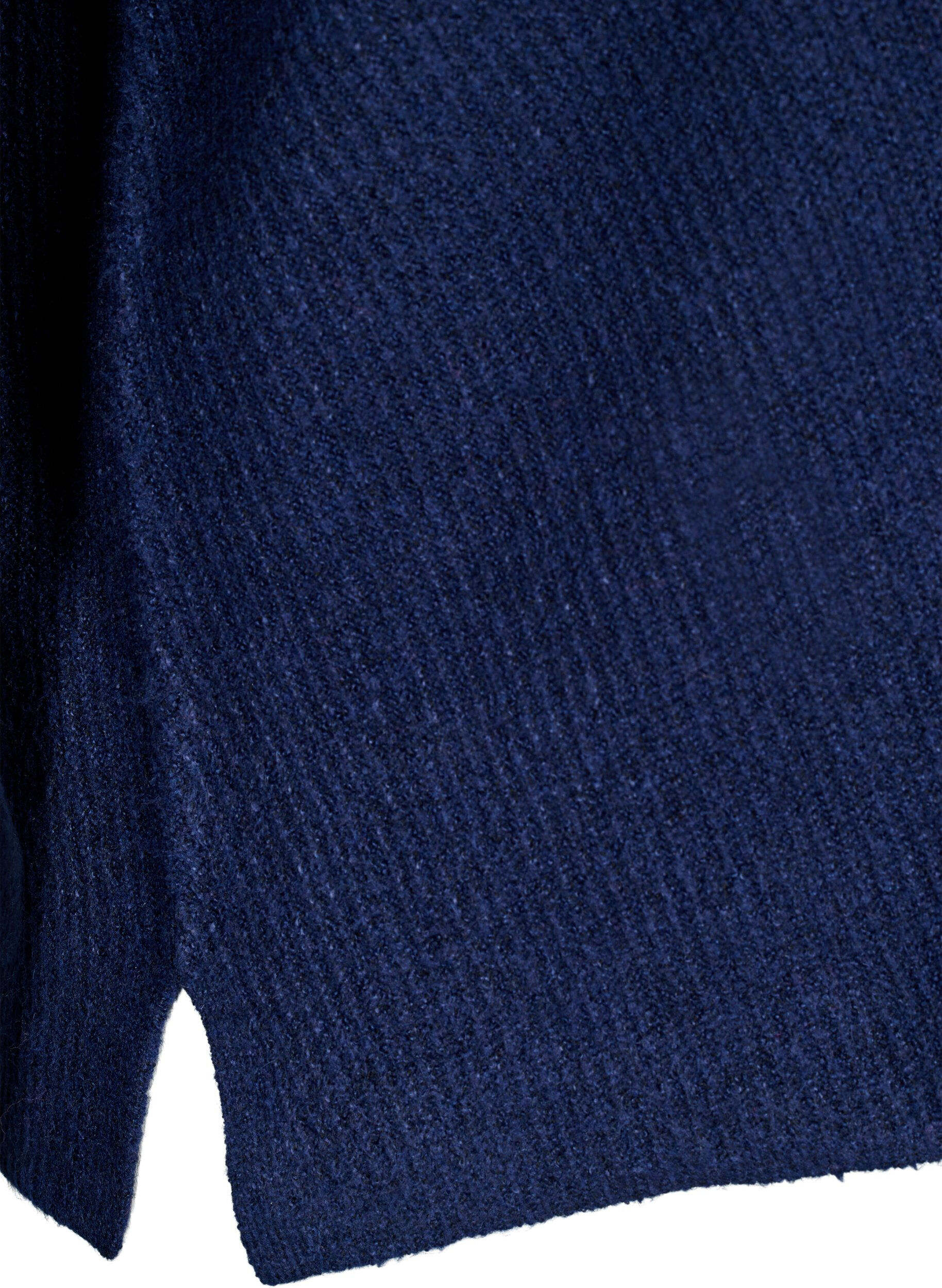 Zizzi Strikket bluse med v-hals og lange ermer, Naval A. Black Mel., Packshot image number 3