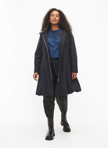 Rutete kåpe med ull, Dark Grey Melange, Model image number 2