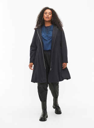 Zizzi Rutete kåpe med ull, Dark Grey Melange, Model image number 2