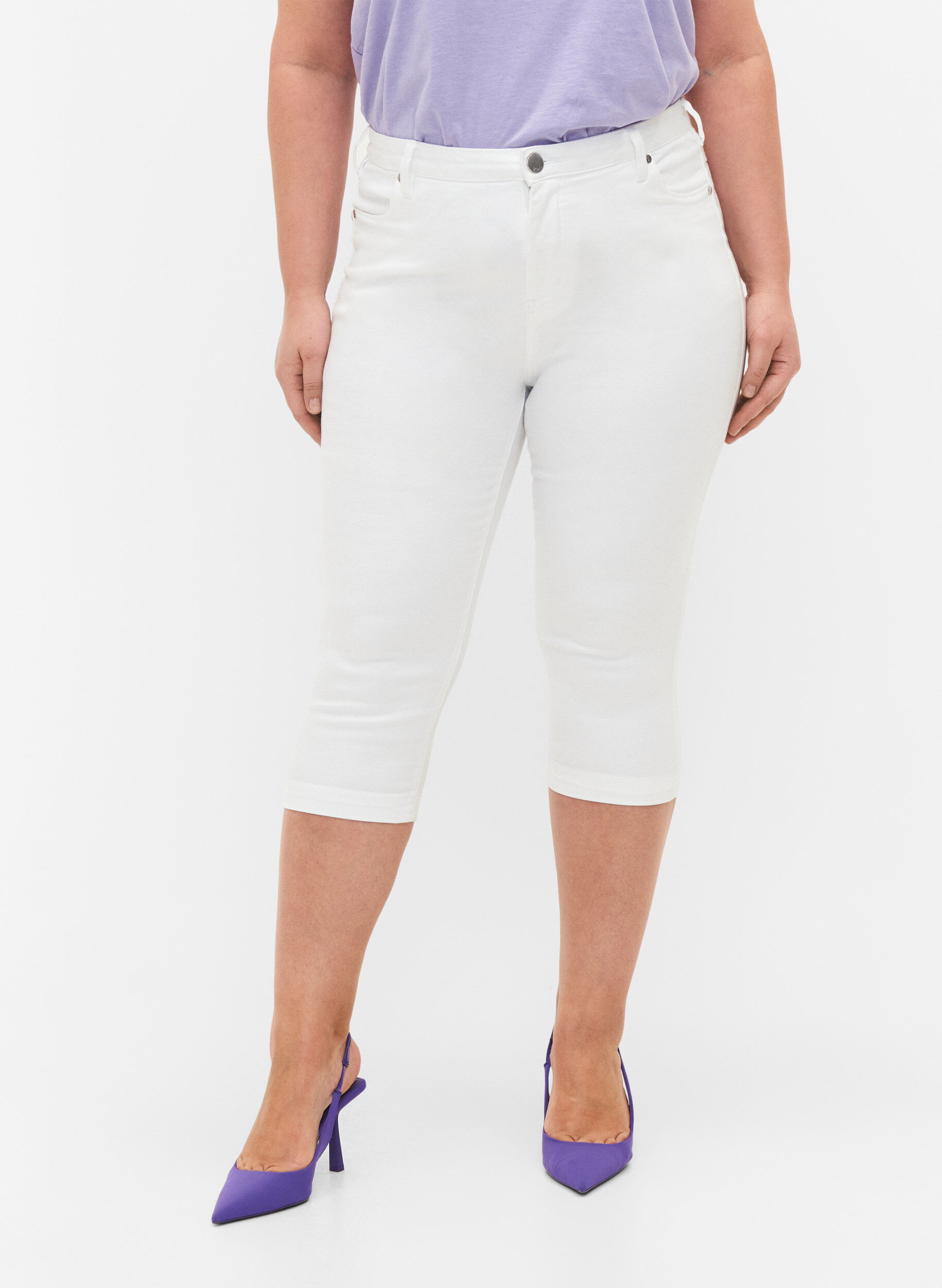 ZizziAmy capribukser med h&oslash;yt liv og super slim fit, Hvit, Model image number 3
