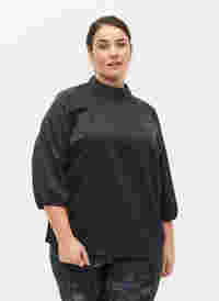 Bluse med 3/4-ermer og kinakrage, Black, Model