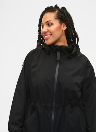 Funksjonell frakk med lommer og hette, Black, Model image number 2