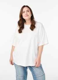 Oversized T-skjorte med halve ermer, Hvit Oversized T-skjorte med halve ermer, Hvit, Model