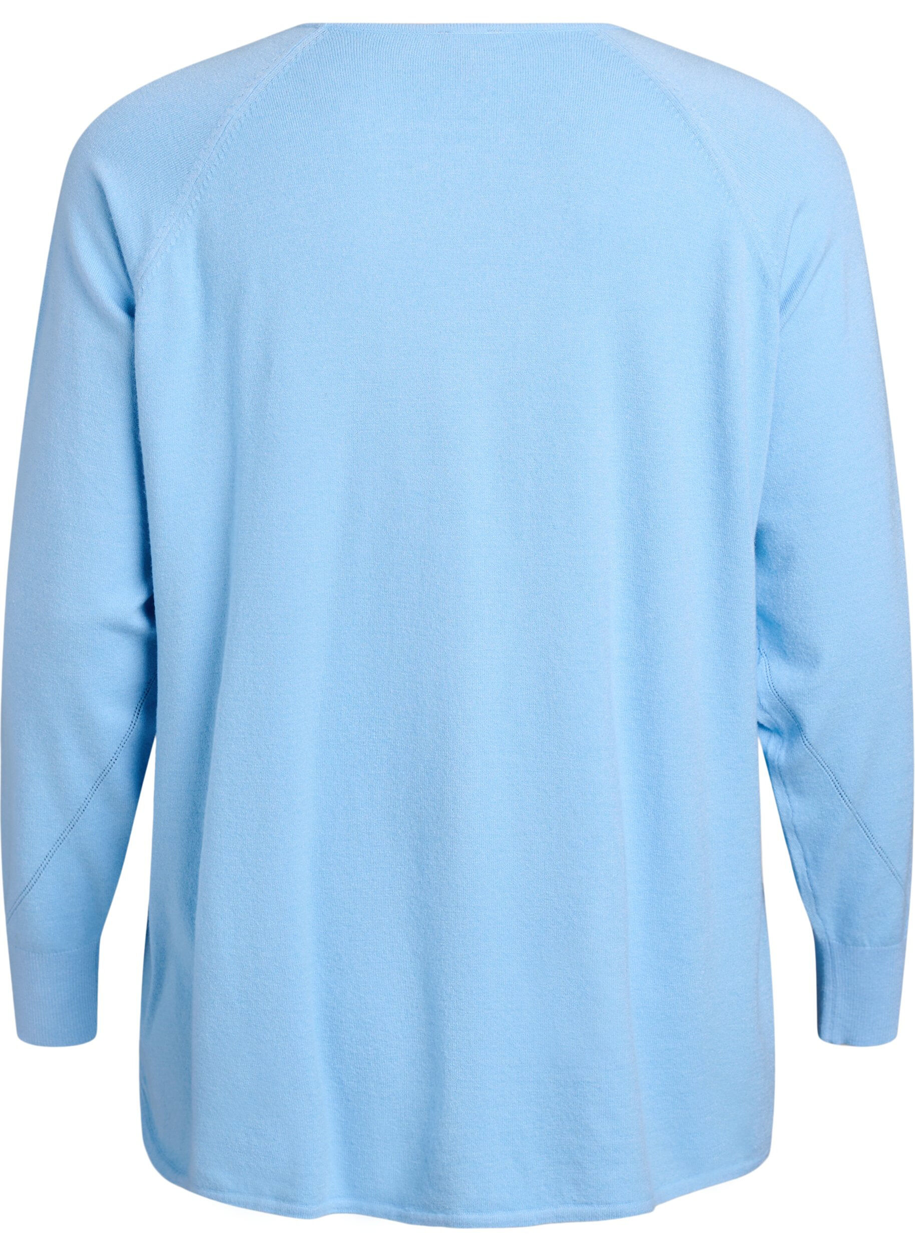 ZizziStrikkebluse med rund hals og strikket m&oslash;nster, Bl&aring;, Packshot image number 1
