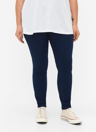 Zizzi FLASH - Tettsittende jeggings med høyt liv, Blue denim, Model image number 2