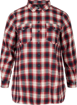 Rutete skjorte med brystlommer, Red checked, Packshot image number 0