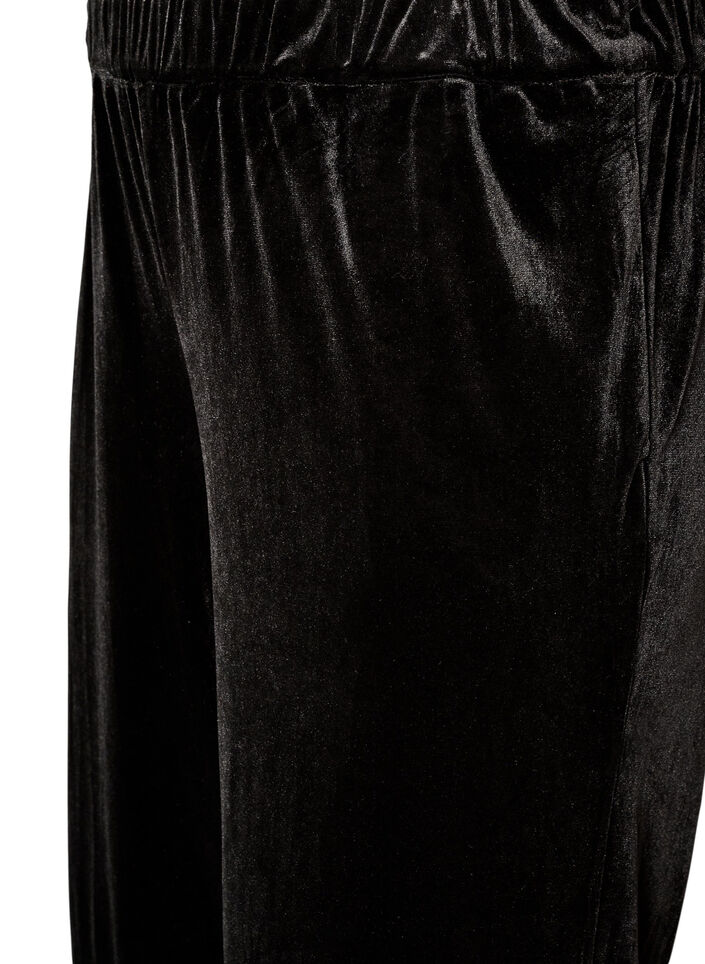 Fl&oslash;yelsbukser med blondedetaljer og vide ben, Svart, Packshot image number 2