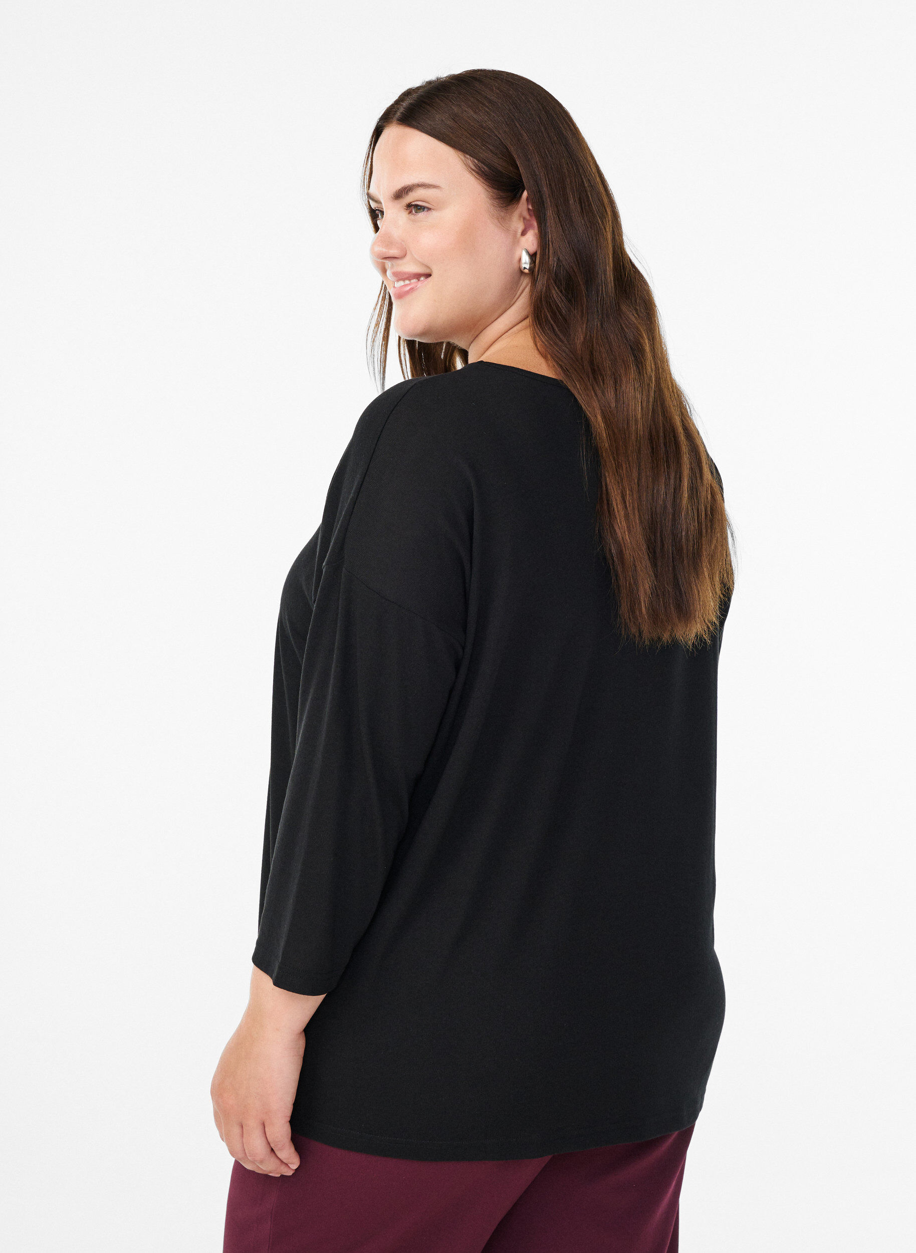 ZizziJersey bluse med 3/4 ermer, Svart, Model image number 2