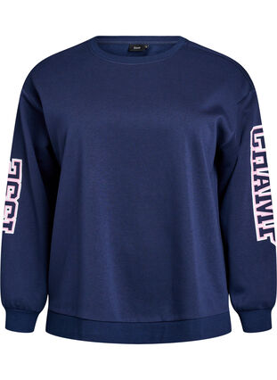 Zizzi Genser med statement-trykk på ermene og ryggen, Navy Blazer, Packshot image number 0