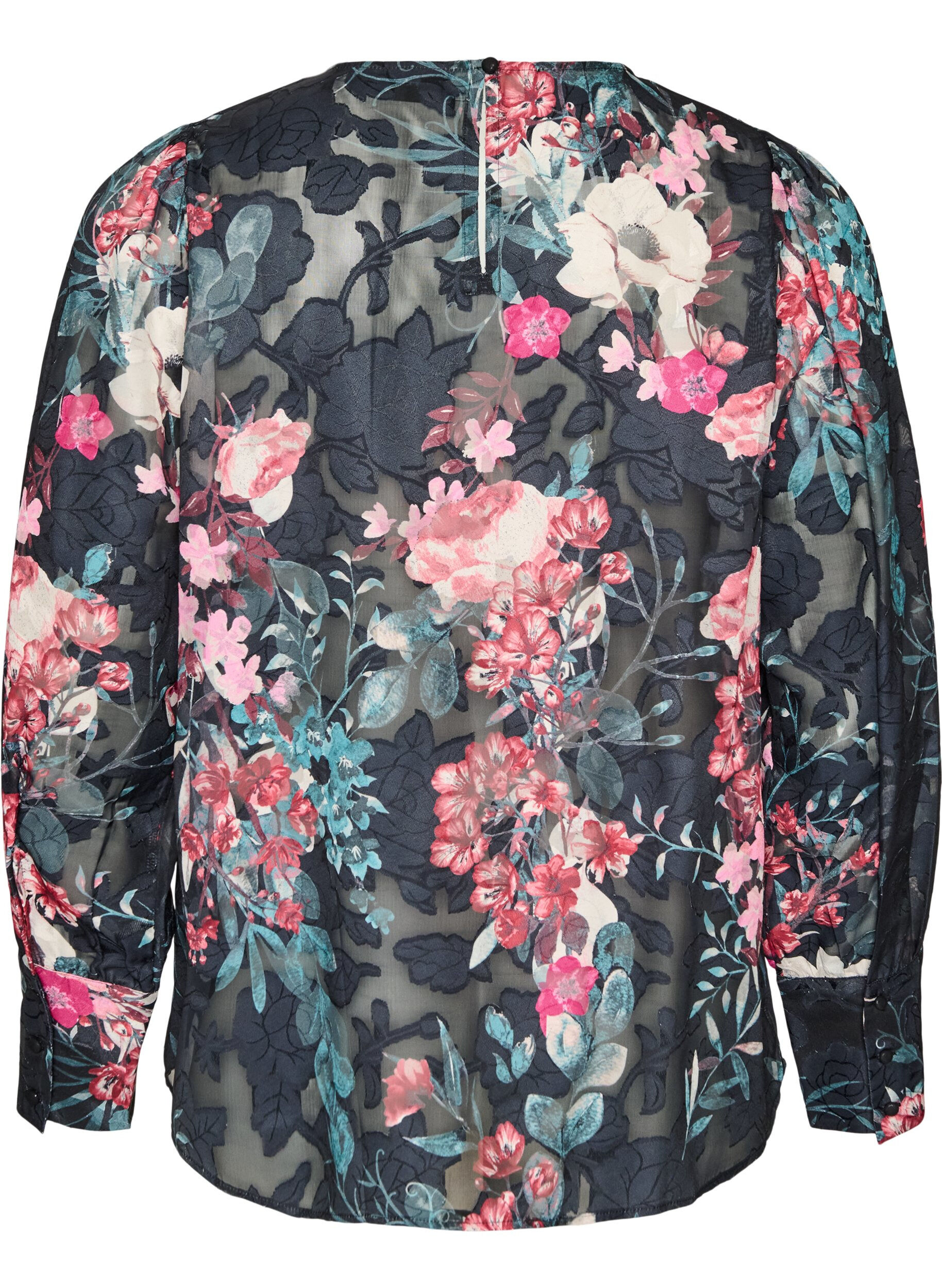 ZizziBluse med blomstertrykk og vevd tekstur, Svart, Packshot image number 1
