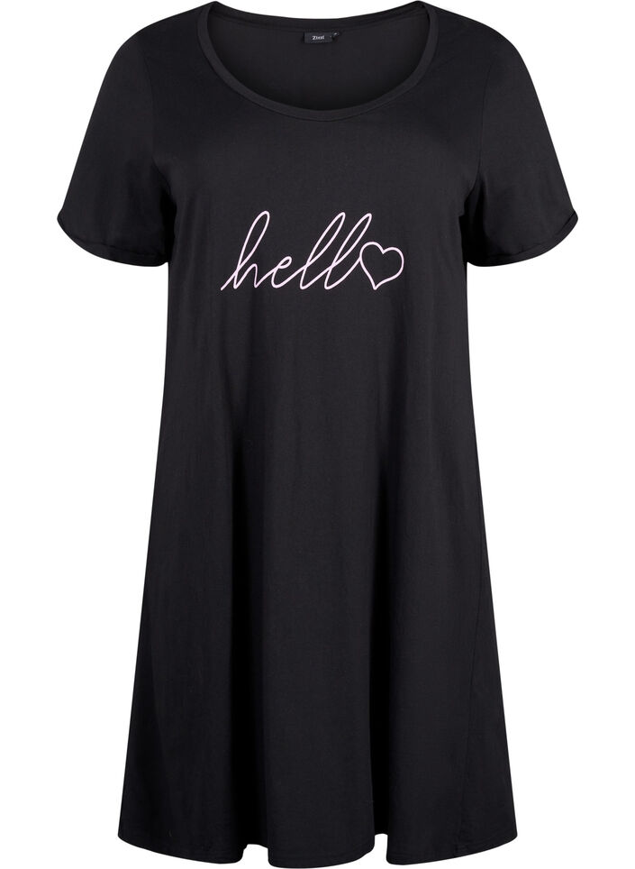 Kortermet nattkjole i økologisk bomull, Svart, Packshot image number 0